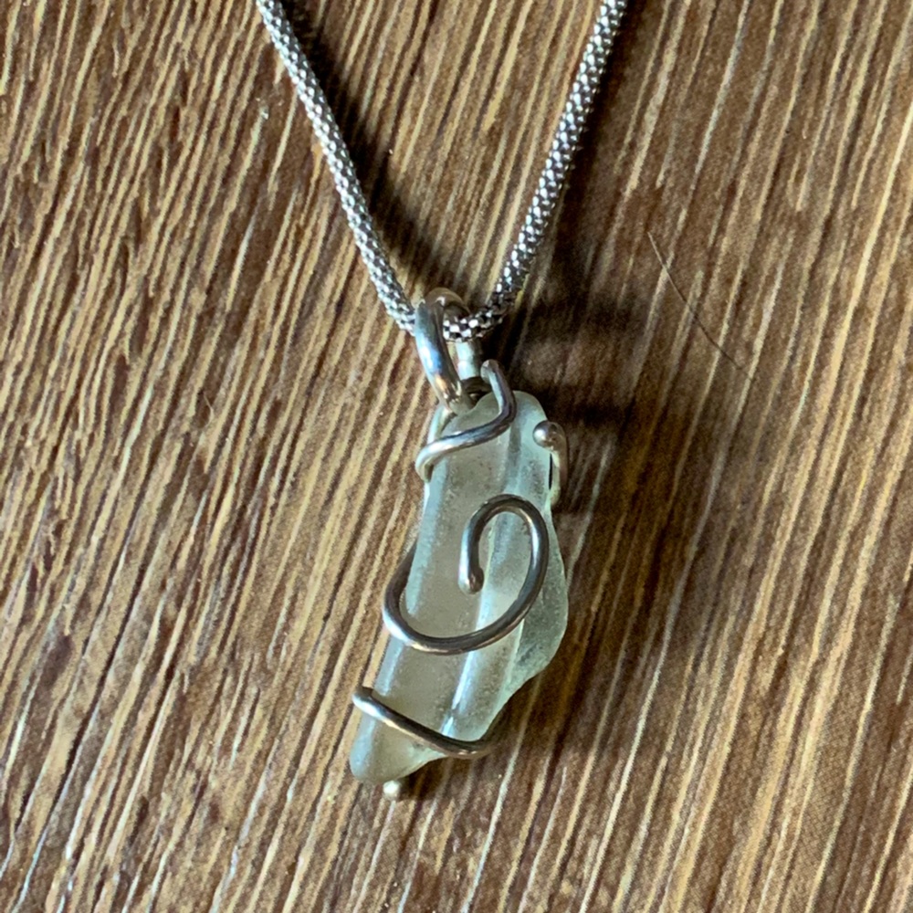 Wire Wrap Sea Glass Pendant Necklace